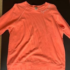 I stole my boyfriends shirt apres ski sweatshirt peach